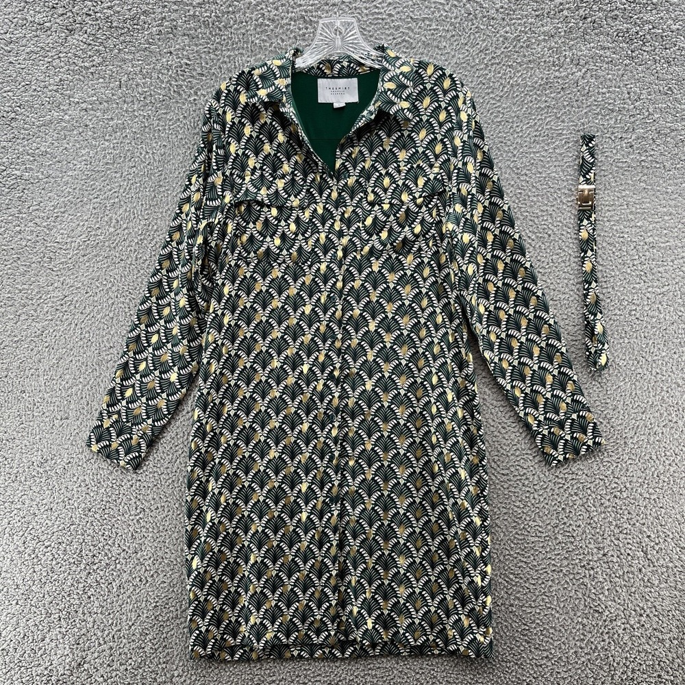 The Shirt Rochelle Behrens Dress Women Small Green Gold Geo Button Up Shirt